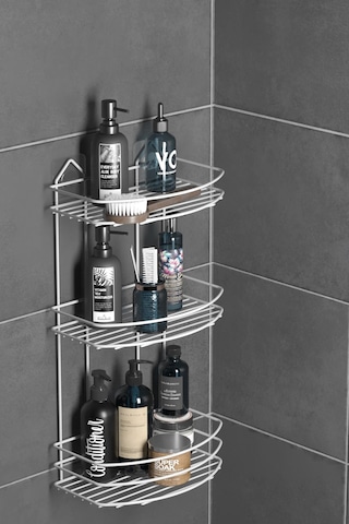 Teknotel Banyo Düzenleyici Şampuanlık Sabunluk 3 Katlı Yapışkanlı Banyo Duş Rafı Beyaz St009 Beyaz
