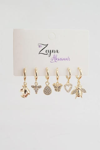 Kadın Karışık Figürlü Zirkon 6'lı Set Küpe-2374 Altın