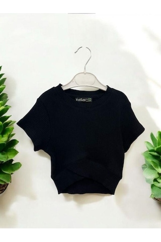 Zekids Kız Çocuk Fitilli Crop-14398 Siyah