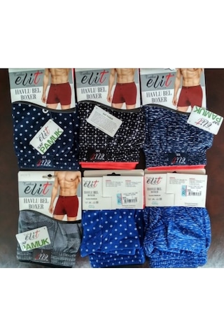Tutku Elit 1102 Erkek Karışık Desenli Havlu Bel Boxer 6 Adet Çok Renkli