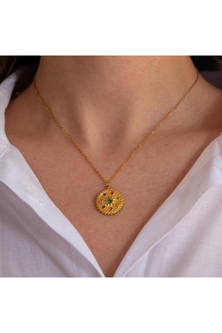 Çelik Kolye, Altın Kaplama Zodyak Burçlar Çemberi Kadın Kolye K-123 Altın