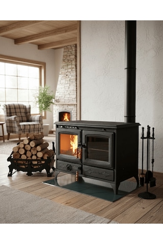 Reyo Stove Halfeti Büyük Camlı Fırınlı Şömine Kuzine Soba
