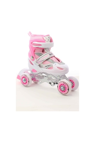 Paten Ayarlanabilir 2+2 , 2+1 Metal Gövde Alıştırma Çocuk Pateni Pembe