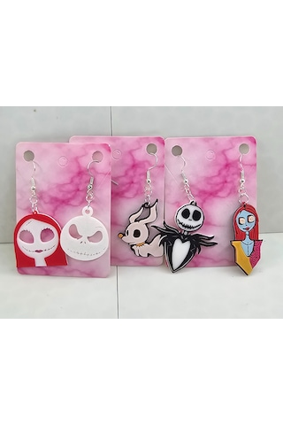 Jack Skellington, Sally Ve Zero Küpe Seti - Noel Gecesi Kabusu The Nightmare Before Christmas Temalı 5 Adet Küpe Beyaz