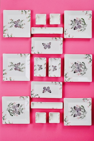 Piatti Naturali 16 Parça 6 Kişilik Kelebek Kahvaltı Takımı Handmade Sunum Seti Çok Renkli
