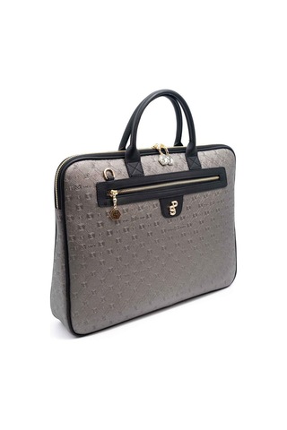 Silver & Polo Silver Polo Platin - Siyah Logolu Kadın Laptop Ve Evrak Çantası Sp1175