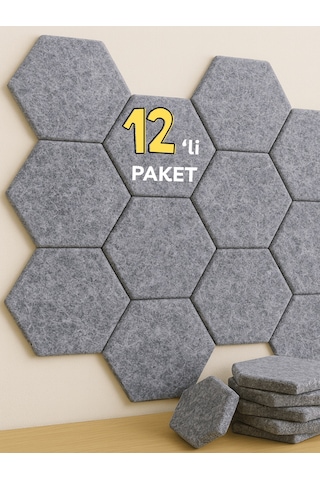 12'li Akustik Panel Ses Isı Yalıtım Duvar Kaplama Gri 26x30 Cm
