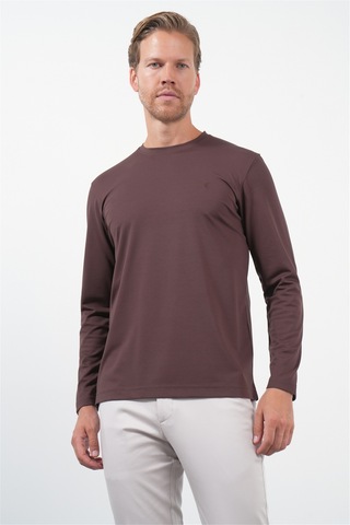 İmza Kahverengi Bisiklet Yaka Uzun Kol Örme Standart Fit Esnek Sweatshirt 1013260150