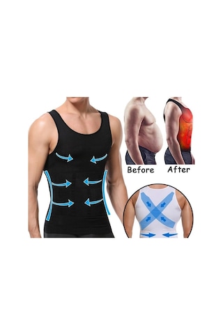 Sauna Suit Premium Erkek Korse Toparlayıcı Bel Göğüs Göbek 2 Beden Incelten Siyah