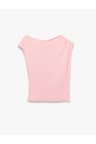 Koton Pamuklu Kayık Yaka Kısa Kollu Slim Fit Asimetrik Baskılı Tişört Pembe 6sal10879ık Gül