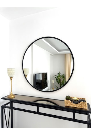 Effe Siyah Metal Çerçeveli 80 Cm Yuvarlak Ayna