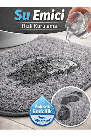 Kaymaz Tabanlı 2 Li Banyo Paspas Seti Yıkanabilir, Su Emici, Toz & Leke Tutmaz Oval Klozet Takımı Kapuçino