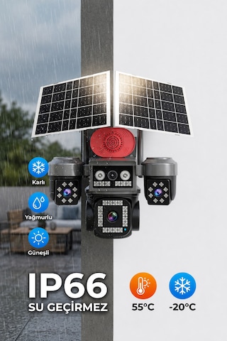 Viva Sim-840 Çift Güneş Panelli 4g Sim Kartlı Kablosuz 4 Lensli Güvenlik Kamerası 16mp Ptz 96 Gb İnternetli Sim Kart + 64 Gb Hafıza Kartı Dahil