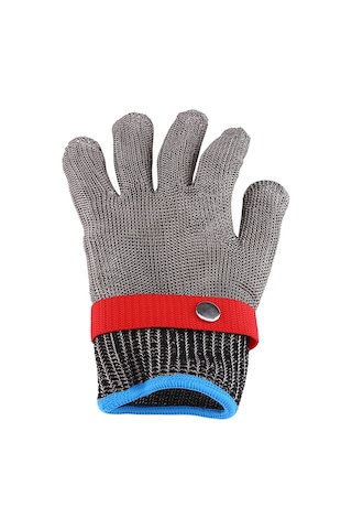 Geeksen 5 Seviye Paslanmaz Çelik Telli Kesici Dayanıklı Eldiven, Kırmızı Kanca İle Tekli, L Beden, Nilon İç Eldiven İle Konfor