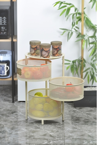 Tezgah Üstü 3 Katlı Metal Açılır Kapanır Paslanmaz Sebzelik Krem