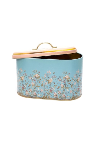 Botanica Blue Desenli Oval Metal Ekmek Kutusu, 10.4 Lt Çok Renkli