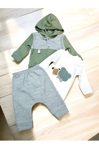 Ayıcıklı Hırkalı Erkek Bebek Takım Yeşil
