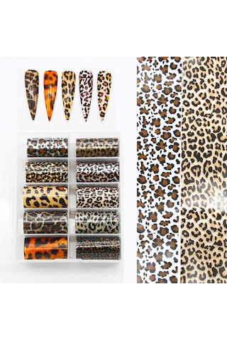10lu Tırnak Süsleme Folyosu Leopar Dizayn Nail Art Transfer Folyo