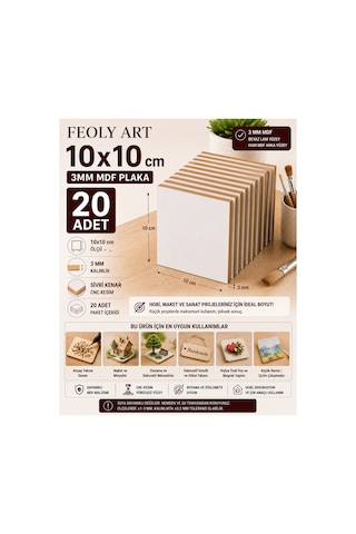 10x10 Cm 3mm Mdf Plaka 20 Adet - Beyaz Lam Kaplamalı
