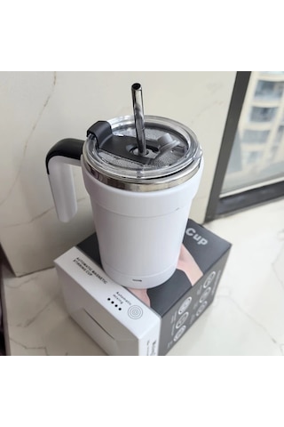 Motion003 Sıdajıa Taşınabilir Kahve Karıştırma Kupası Beyaz Samanlı Usb Şarj 350ml Kapasiteli Manyetik Otomatik Karıştırma Elektrikli Kahve Tozu Demleme