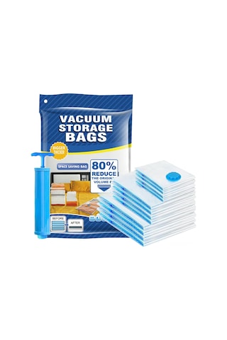 Qingmipy 13 Parçalık Vakumlu Saklama Poşeti Seti - 5 Orta, 5 Büyük, 2 Çok Büyük Boy + El Pompası İle Giysi Ve Yorganlar İçin
