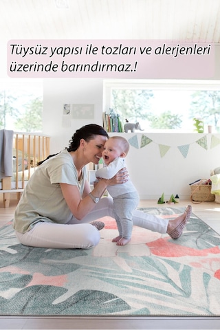 Foldy Minik Fil Desenli Dokuma Taban Dekoratif Çocuk Odası Halısı Fl 60 Çok Renkli