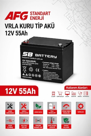 Sb Battery 12v 55ah Bakımsız Kuru Akü