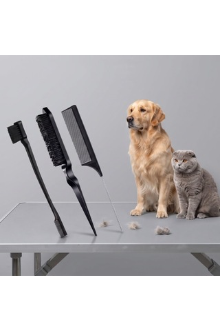 Delux Serisi Kedi Tarağı Köpek Fırçası Tüy Temizliği Evcil Hayvan Kıtık Açıcı Tarak Seti - 3'lü Set
