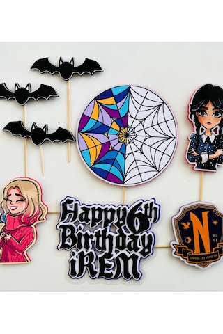 Wednesday Temalı İsme Özel Kız Çocuk Doğum Günü Pasta Süsü