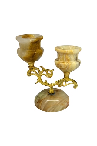 Oniks Doğal Taştan 2 Li Şamdan - Dekoratif Prinçli Doğal Taş Şamd