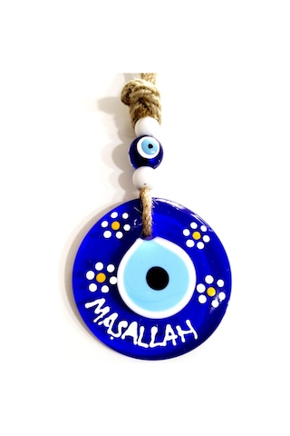 Maşallah Yazılı Papatya Desenli Nazar Boncuklu El Boyaması Duvar Süsü
