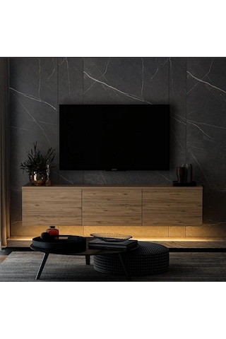 Tv Sehpası Norm Duvara Monte Atlantikçam Led Işıklı 160 Cm