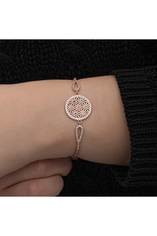 Blackcraft Gümüş Rose Renkli Yaşam Çiçeği Kadın Bileklik Bc-1293ed Renkli