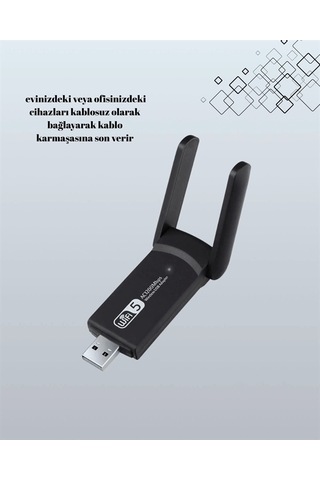 Tak-çalıştır Özellikli Çift Bant Wifi Adaptör 1200 Mbps
