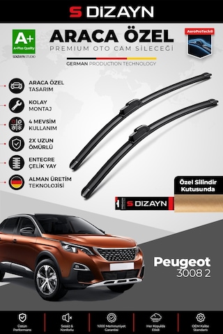 S-dizayn Peugeot 3008 2 Ön Cam Silecek Seti 2016-2023 Premium Araca Özel 70-40 Cm A+ Kalite