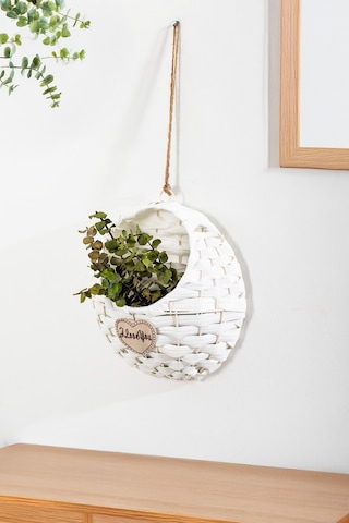Porsima 2065 Beyaz Dekoratif Çok Amaçlı Saksılık Hasır Modelli Saksı Çiçeklik