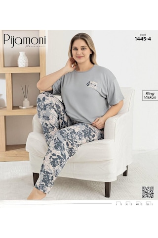 Pijamoni Kadın Ring Viskon Bisiklet Yaka Kısa Kol İnce Pijama Takımı 1445/4 - 1 Adet Gri