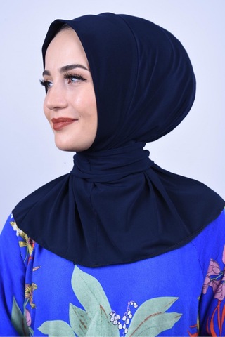 Çıt Çıtlı Bone Tesettür Mayo Üstü Uyumlu Deniz Ve Havuz Bonesi Hijab Lacivert K.lacivert