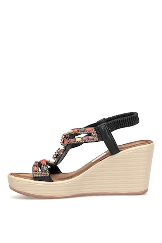 Guja 26y155 Kadın Taşlı Dolgu Topuklu Lastikli Comfort Sandalet Siyah
