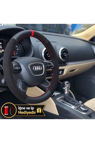 Audi A5 8t Dikme Direksiyon Kılıfı Alcantara Süet Mat Karbon Kırmızı Yüzük Ve Dikiş 2012-2016