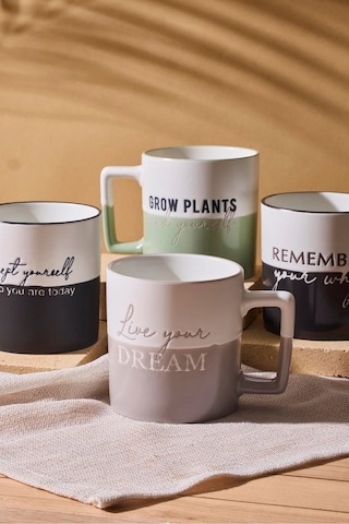 Motto 4'lü Porselen New Bone China 400 Ml Kupa Mug Seti Çok Renkli