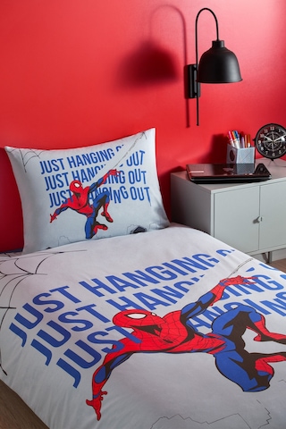 Spiderman Blue Web Tek Kişilik Lisanslı Lastikli Çocuk Nevresim Takımı Beyaz