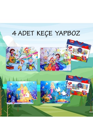 4 Set 96 Parça Tox Müzik Ve Deniz Kızı 5+ Keçe Yapboz 5 Yaş P