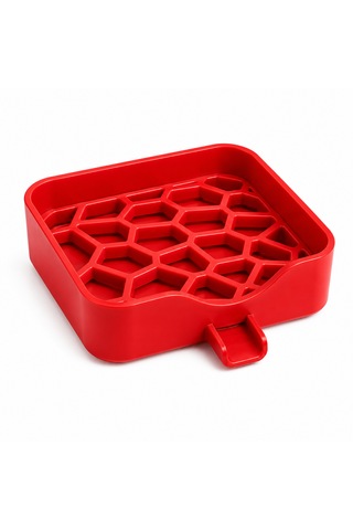 Lavabo Üstü Sünger Ve Sabun Düzenleyici Drenajlı Mutfak Lavabo Organizeri Petek Tasarımlı Kırmızı