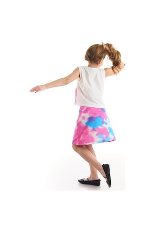 Denokids Mushi Kalp Batik Kız T-Shirt Etek Takım Çok Renkli