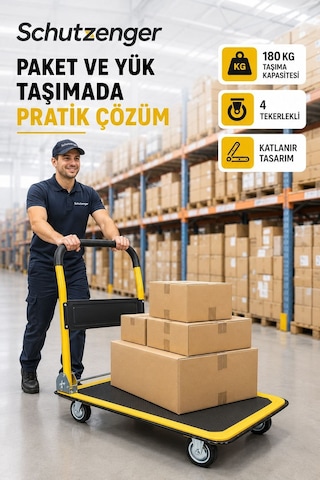 180 Kg Taşıma Kapasiteli Katlanır Yük Ve Paket Taşıma El Arabası 4 Tekerlekli Platformlu Taşıma Arabası