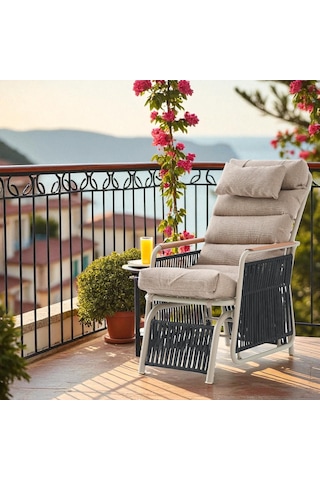 Rehome Space Ahşap Kollu Minderli Bahçe Koltuğu Bahçe Sandalyesi Cappuccino