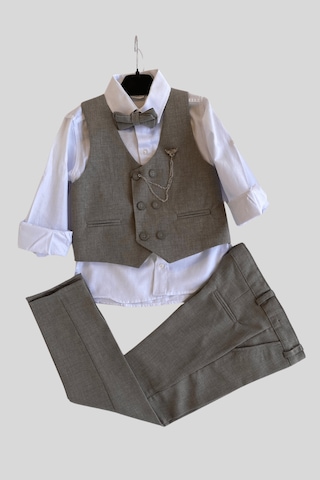 Zincir Çift Düğme Başak Erkek Çocuk Takım Elbise Gri Gri