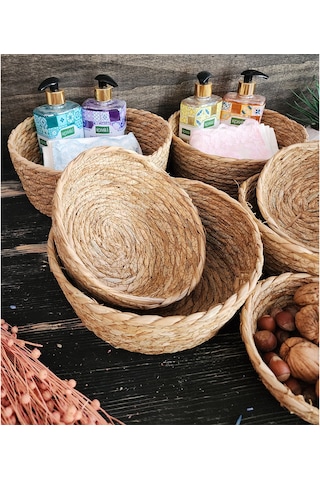 Nergis Hasır 7 Li Sepet Saklama Kutusu Sepet Takımı Naturel