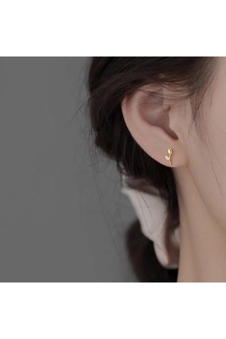 Oloey Kore Lale Küpe Gümüş İğne Küpe Gümüş